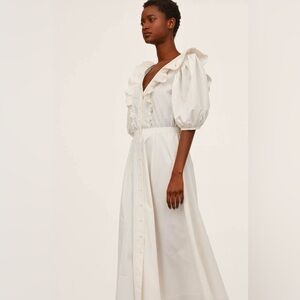 Gorgeous H&M White Puff Sleeve Prairie MIDI Dress Size Small